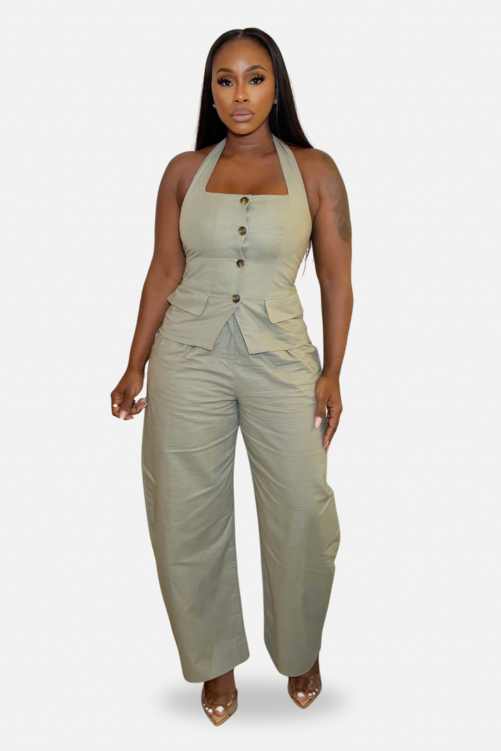 The Haven Backless Vest Pants Set [Sage]