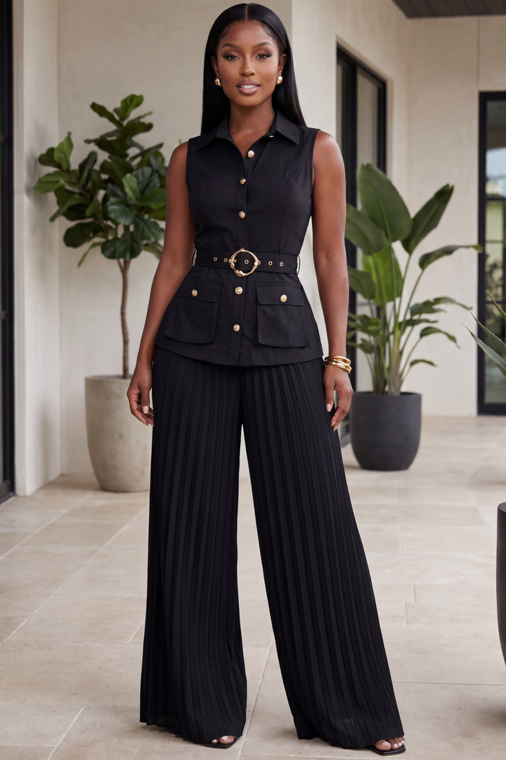 The Noir Valetta Pleated Pants Set [Black]