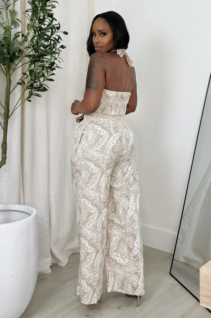 (Copy) Neutral Palm Pant Set (Nude & White)