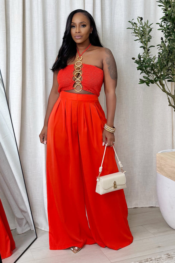 Resort Ready Crochet Top & Pant Set (Orange)