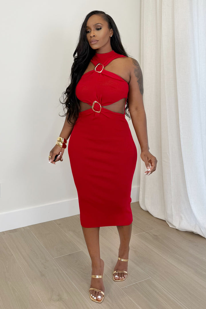 The Fire Essence Midi Dress (Red)
