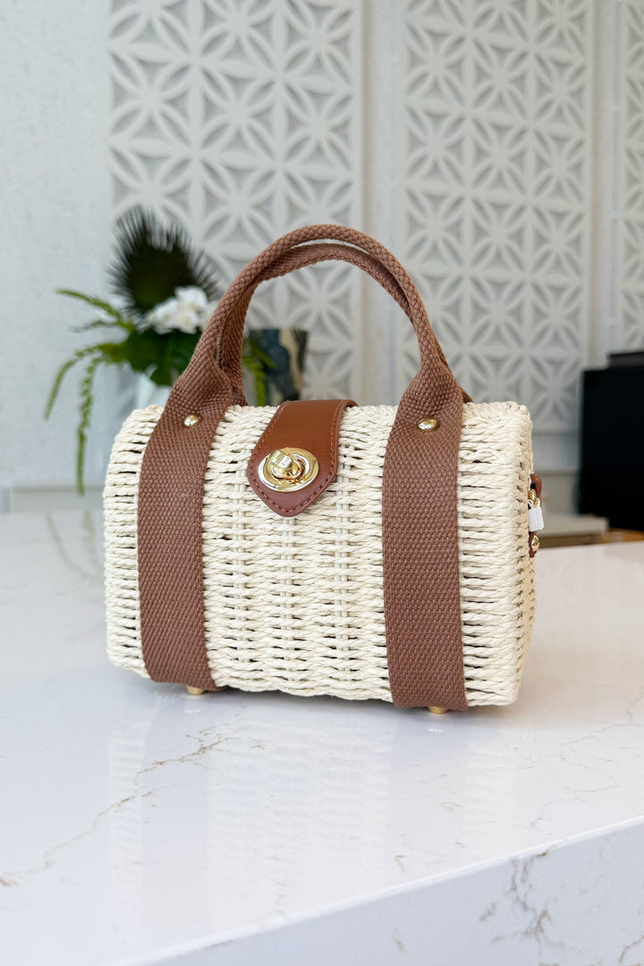 Two Tone Natural Straw Bag