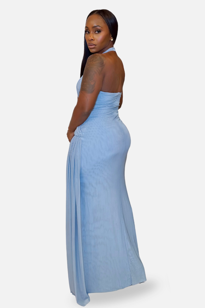 The Celeste Draped Halter Maxi Dress [Powder Blue]