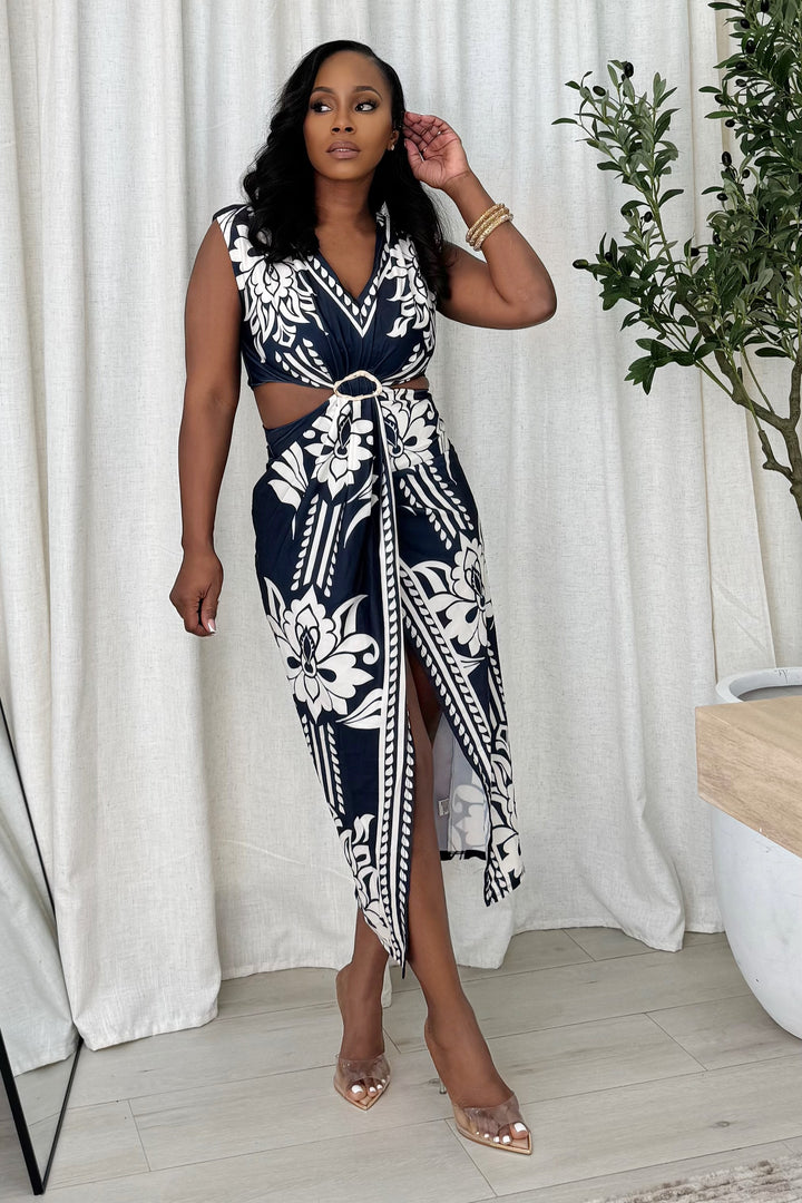 Midnight Summer Middle slit dress (Navy)