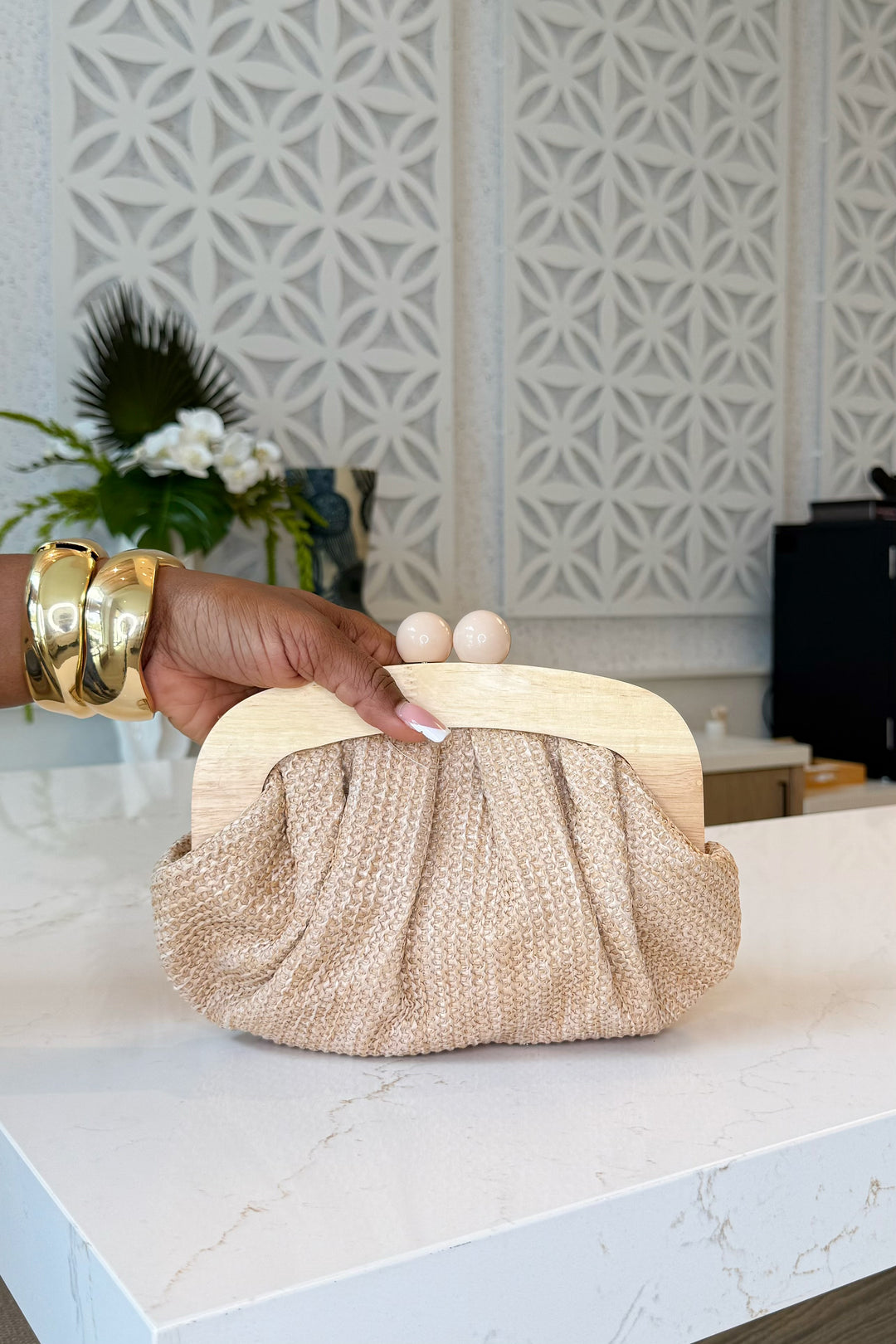 Straw & wooden Clutch