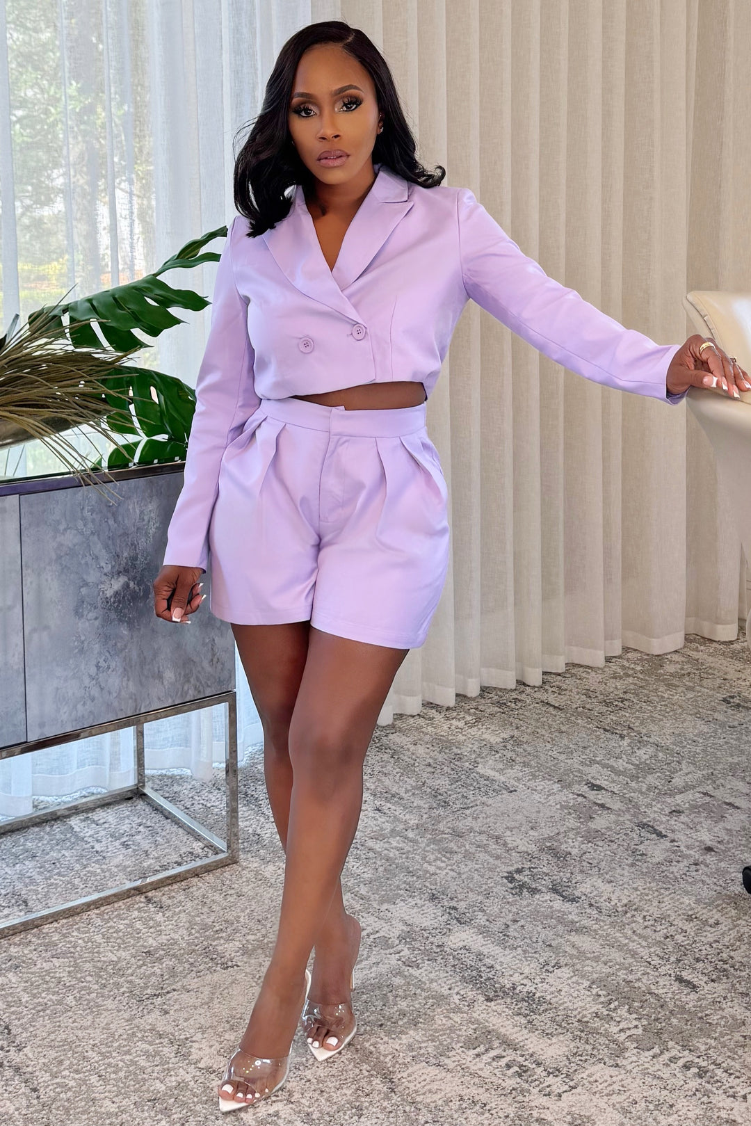 Boss at brunch crop blazer & pant set (Lilac)