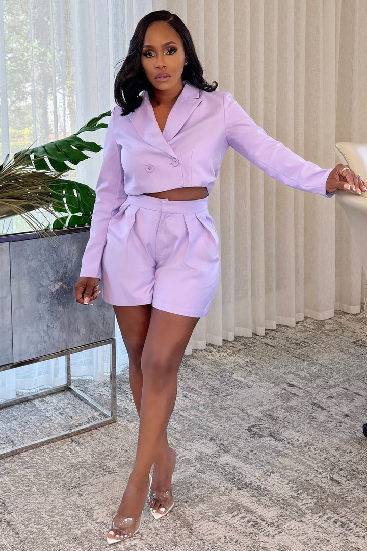 Boss at brunch crop blazer & pant set (Lilac)