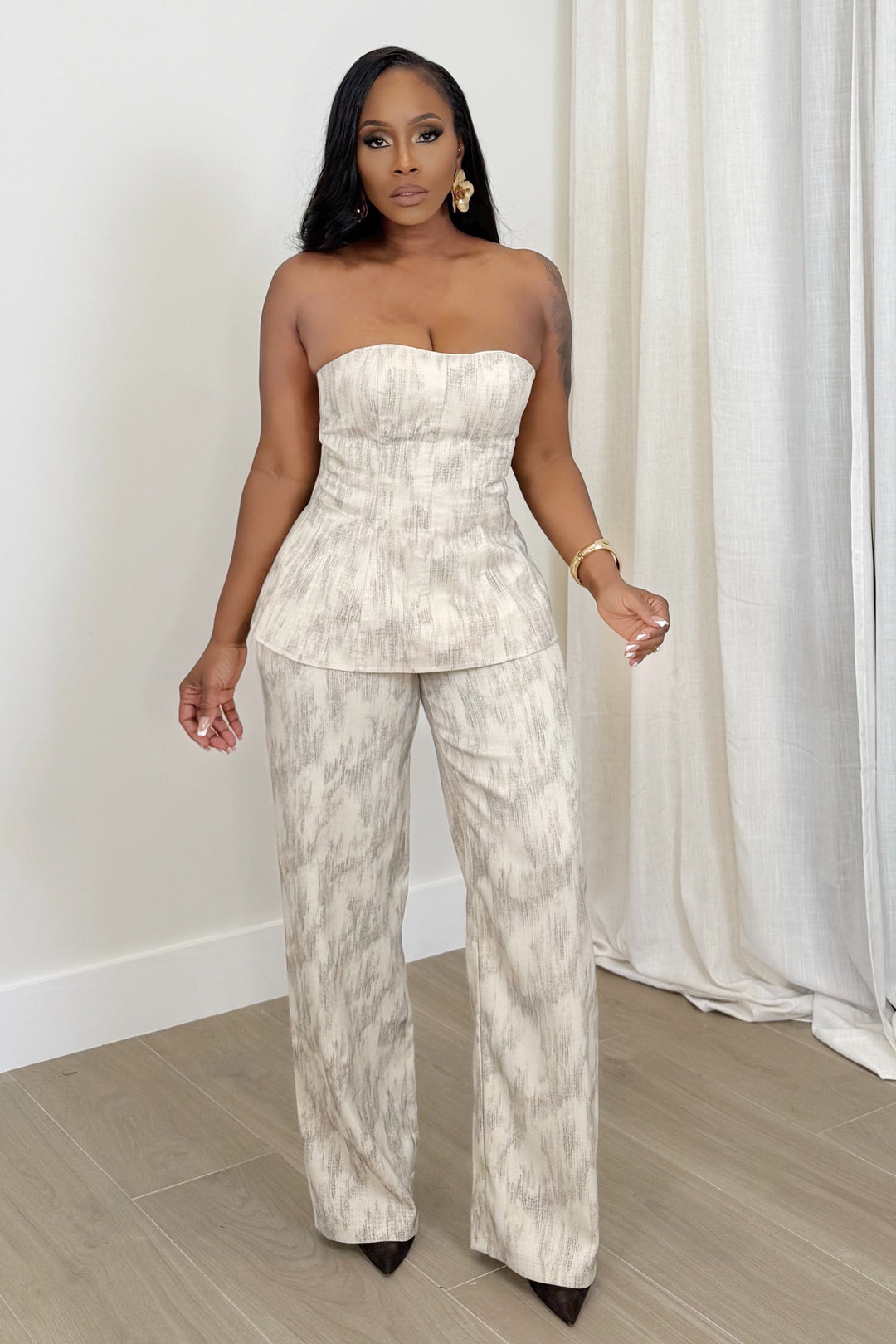 Champagne Hour Bustier Pant Set (Bone)