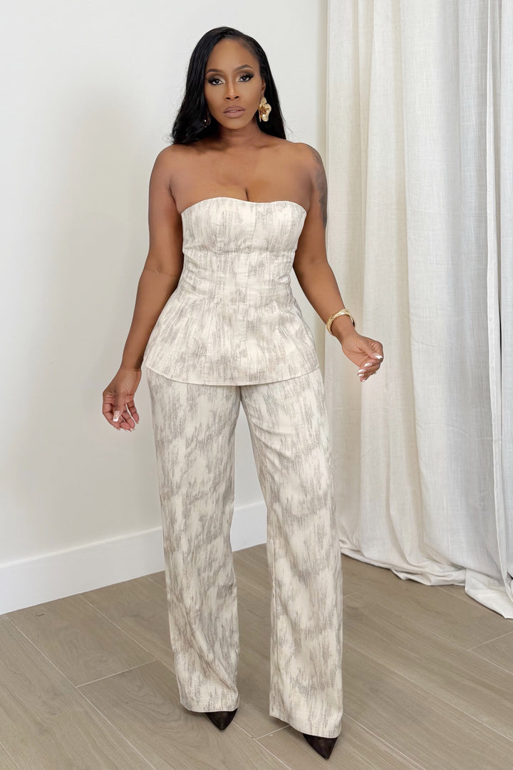 Champagne Hour Bustier Pant Set (Bone)