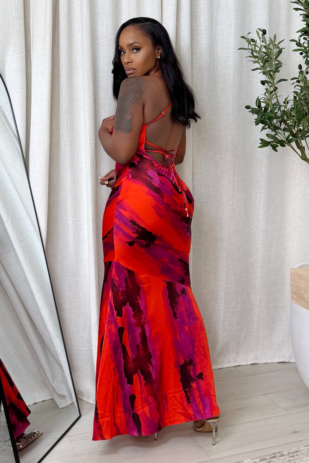 Sunset Hues Slip Maxi Dress (Red Multi)