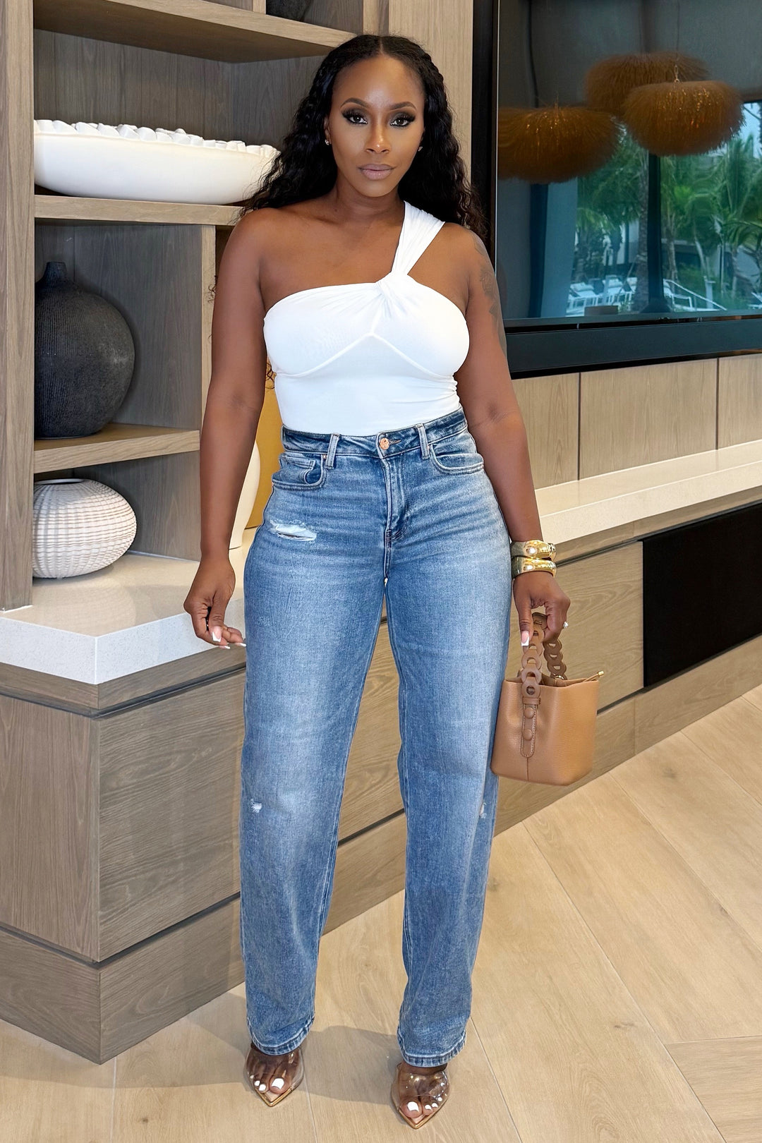 One strap stretch fit bodysuit