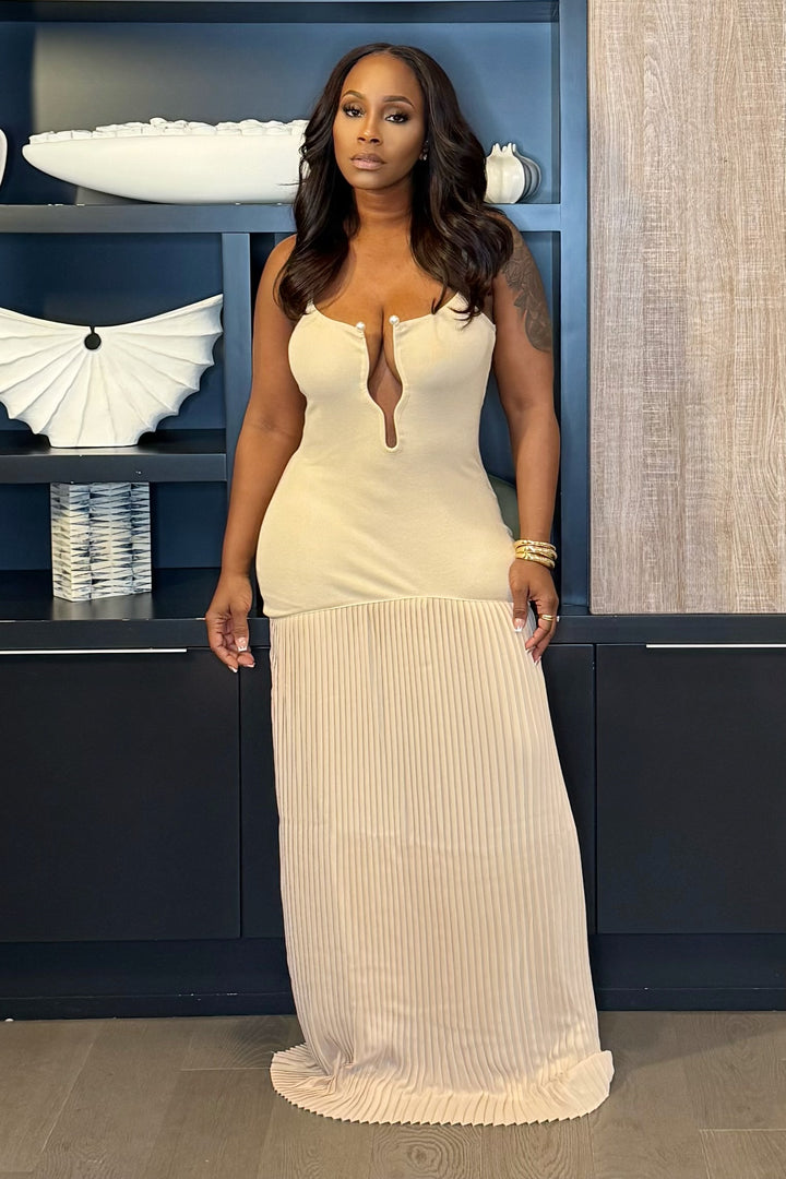 The Bombshell Bodycon & Pleated Dress (Nude)