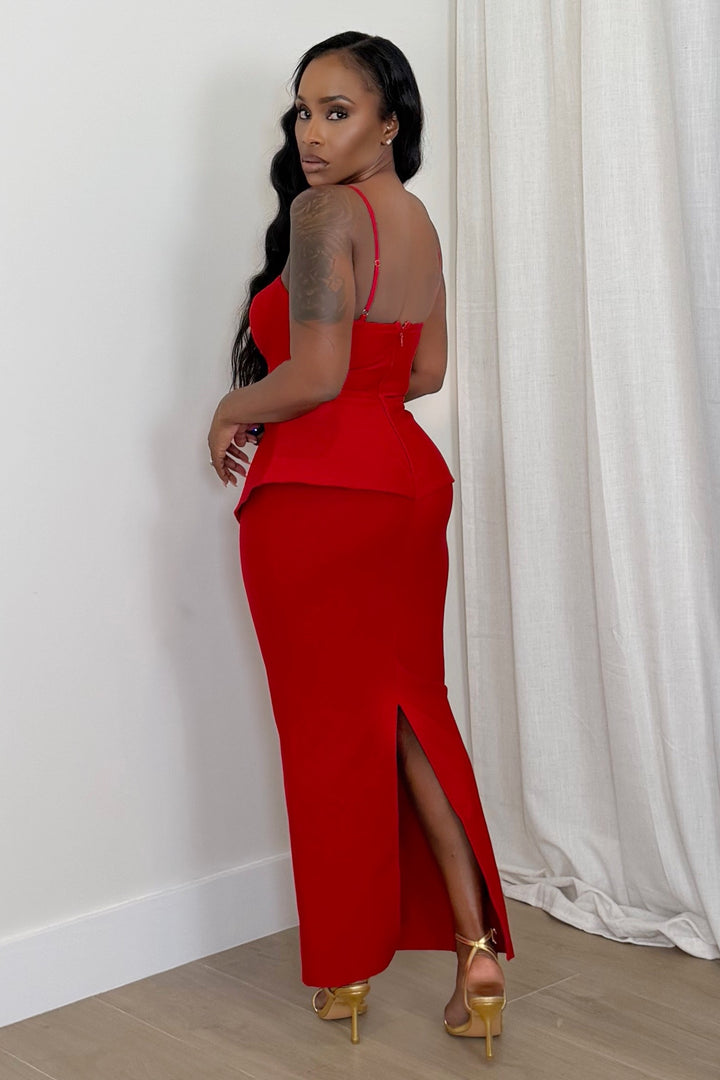 Redefined Elegance Peplum Midi Dress [Red]