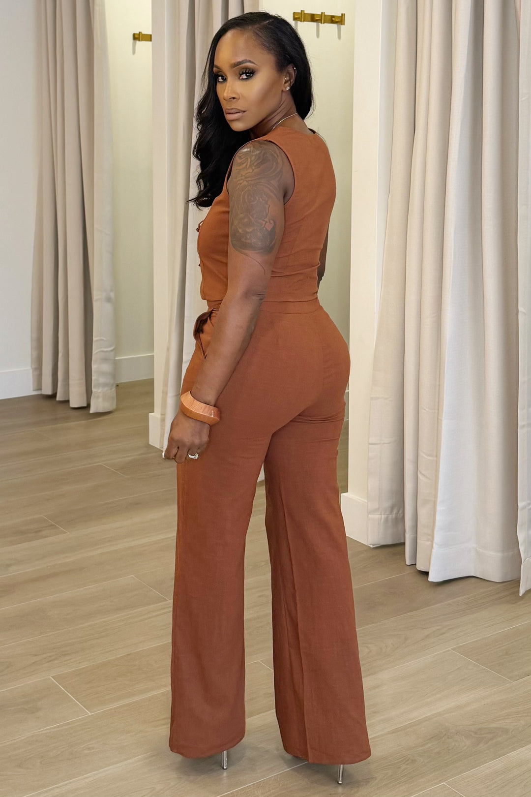 All Tied Up Vest & Pant Set (Brown)