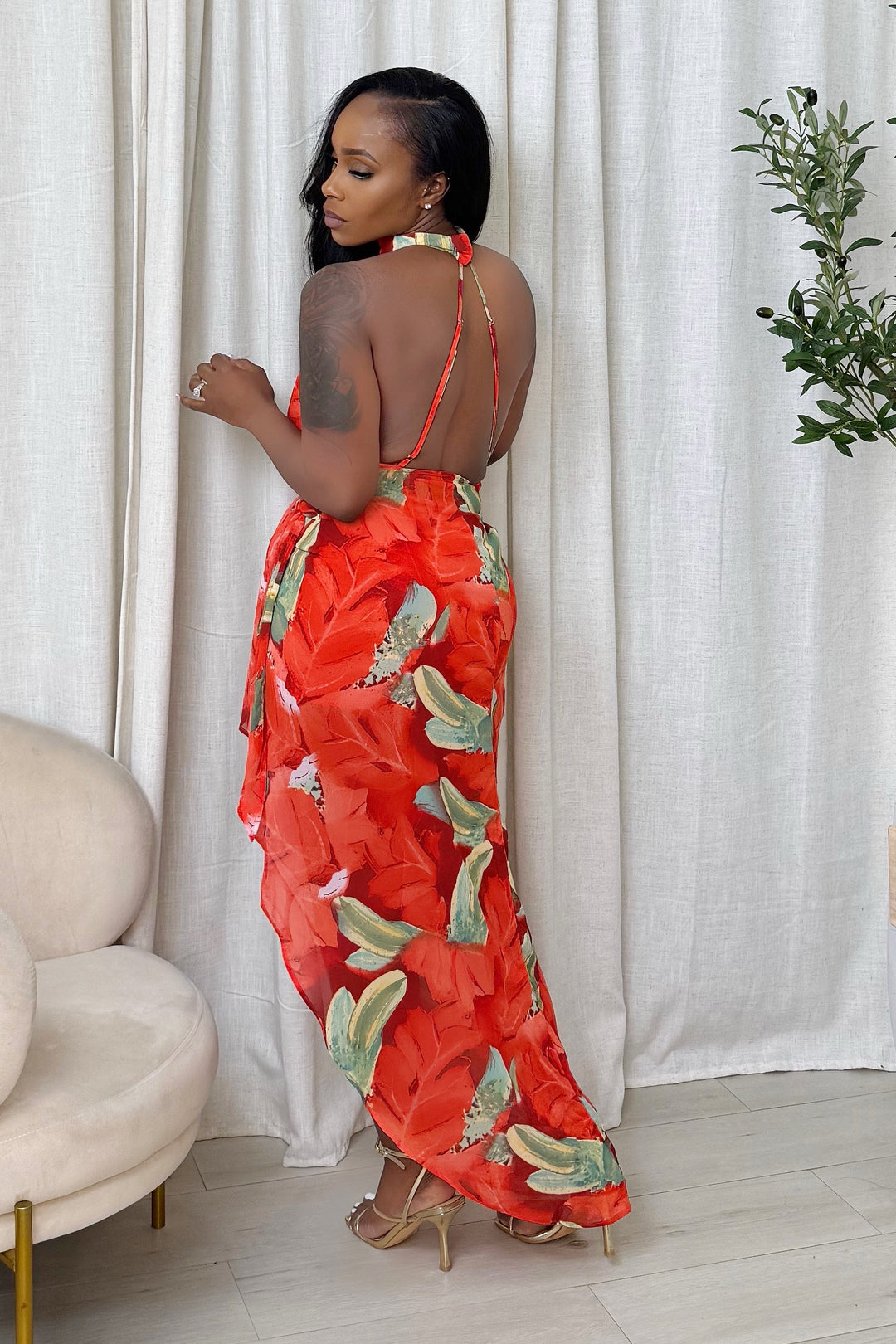 Santina Wrap Midi Dress With Slit (Red)
