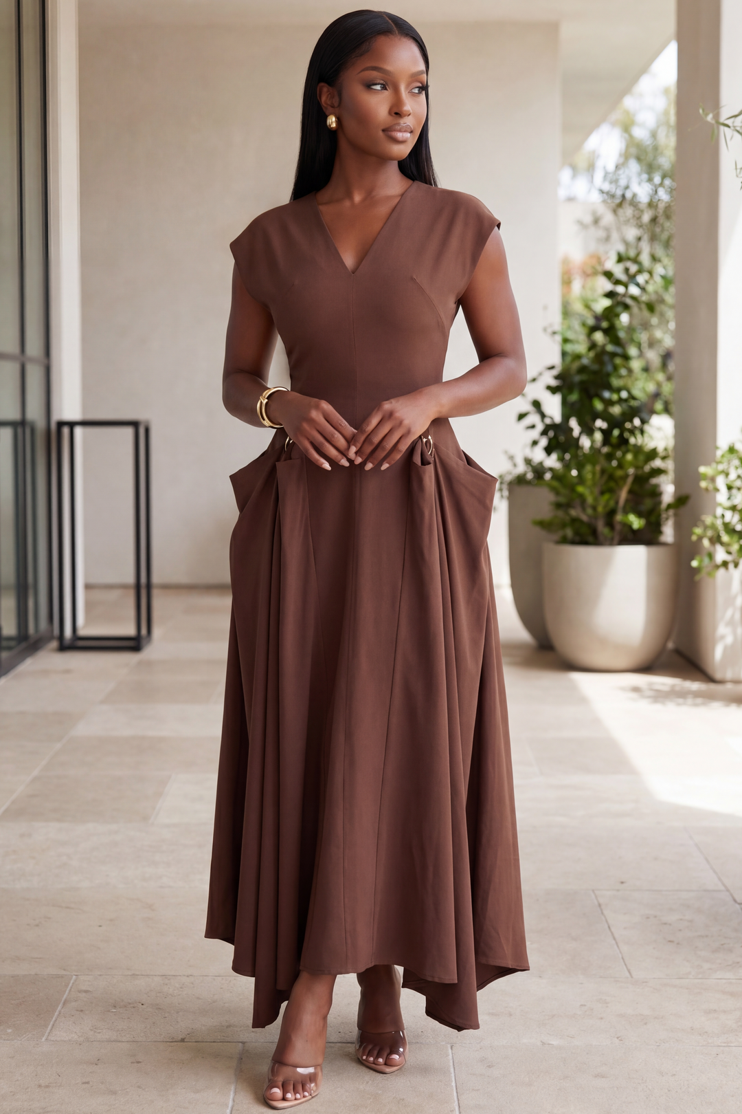 The Florentine Ring Maxi Dress [Chocolate]