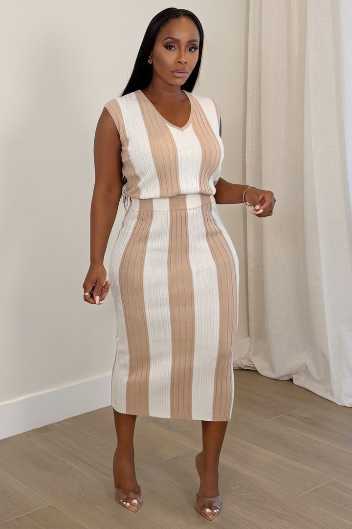 Neutral Muse Knit Midi Set [Taupe/Ivory]