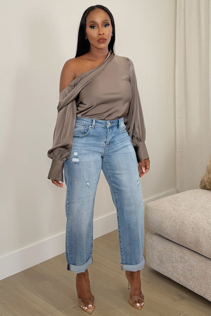 High Waist Barrel Cuff denim (Light Wash)