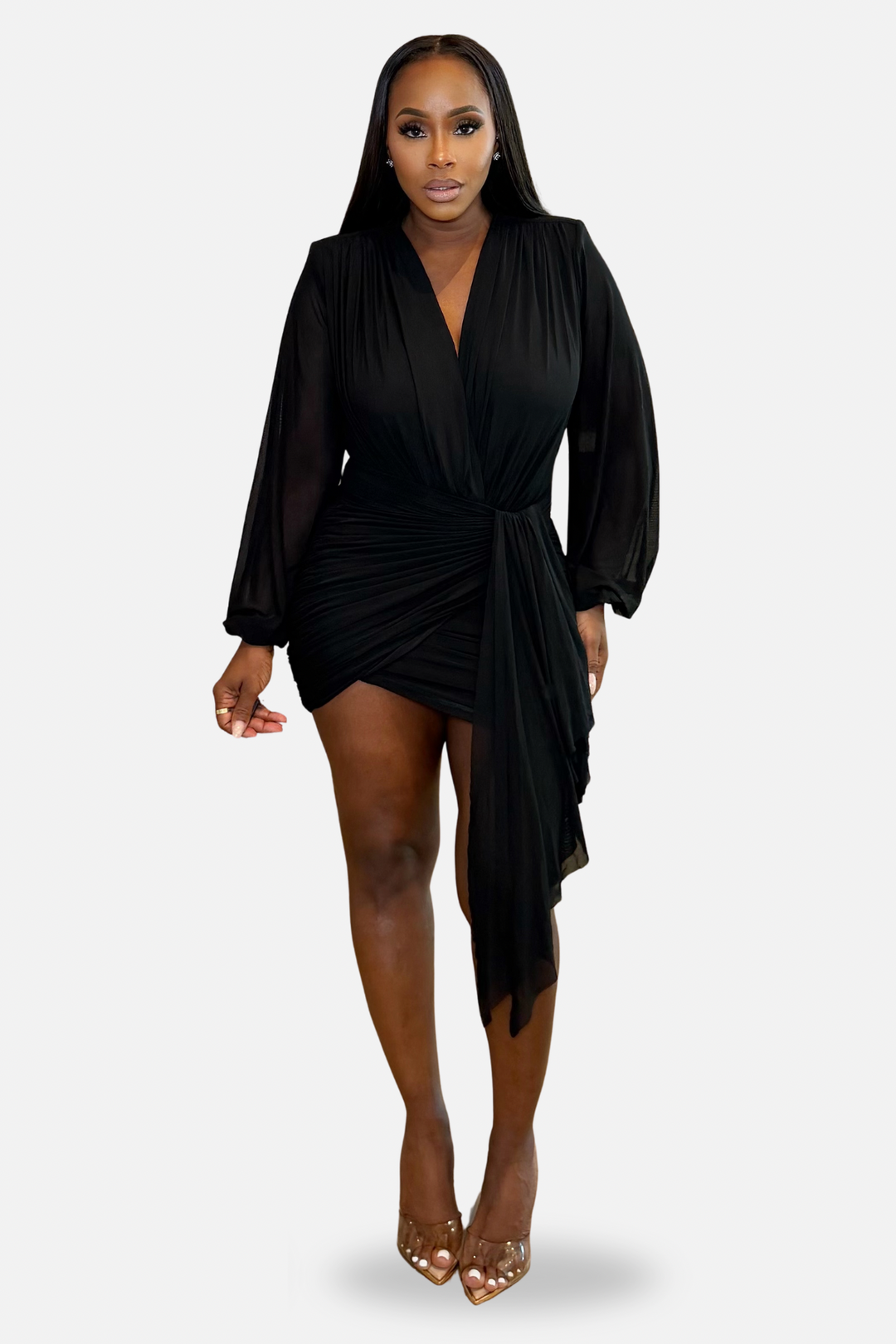 The Siren Drape Mini Dress [Black]
