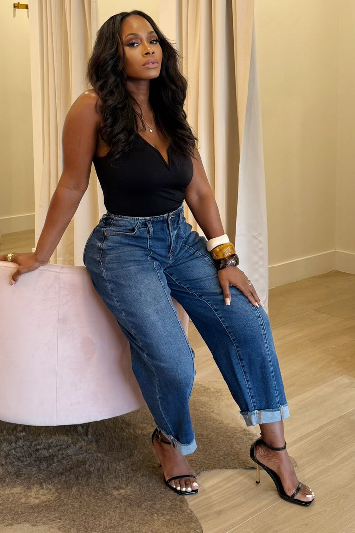 Tapered High Waist Barrel Denim