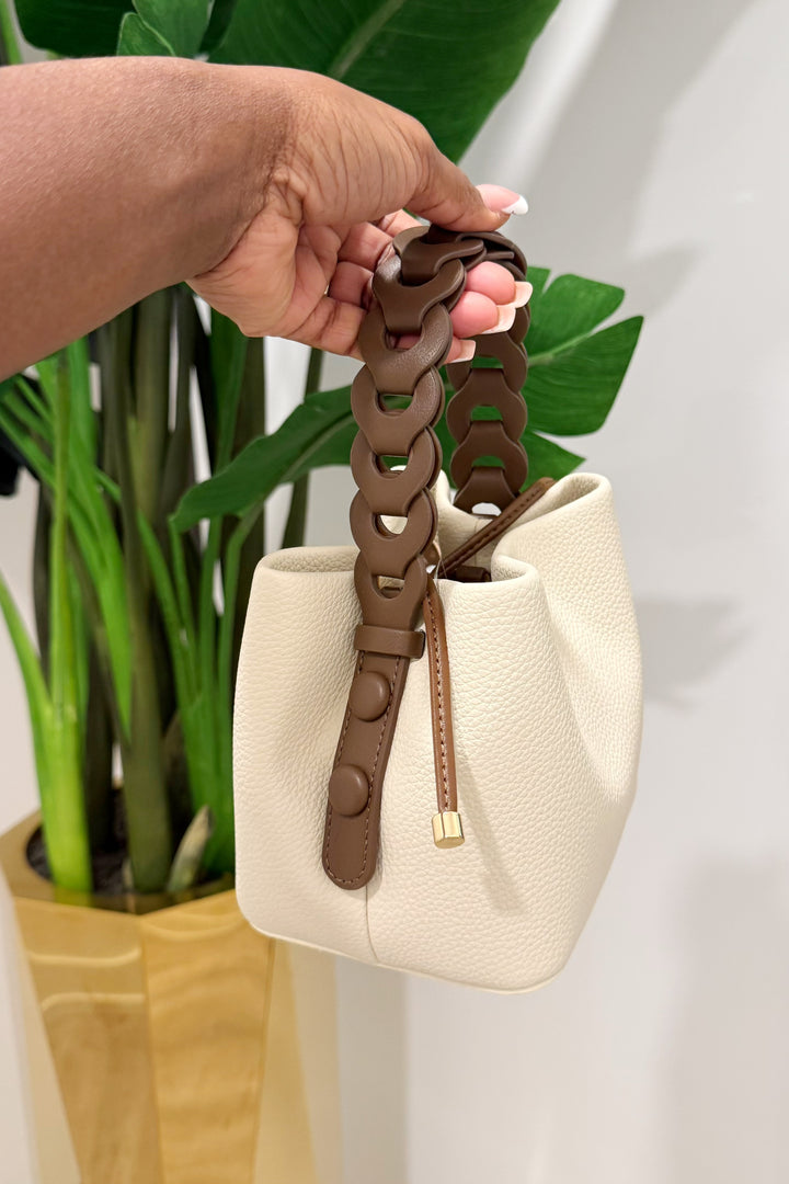 Real Leather Braided Handle bucket bag