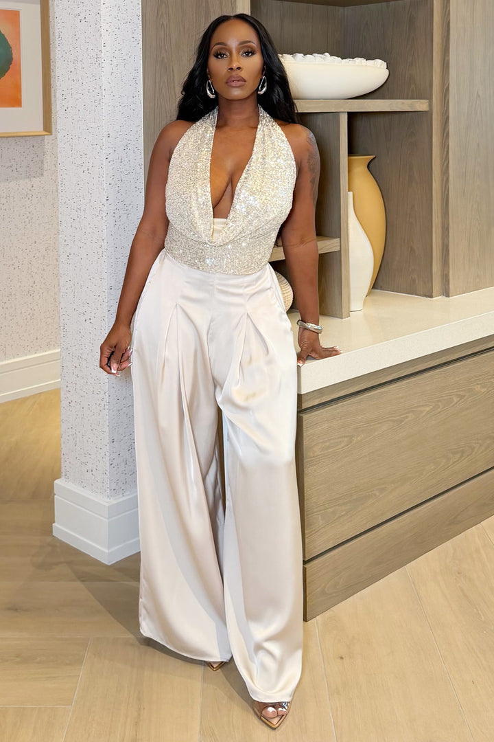 Champagne Luxe Halter Jumpsuit