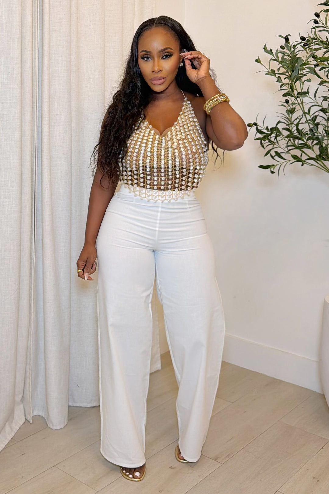 The Pearl Radiance Halter Top [Gold/Ivory]