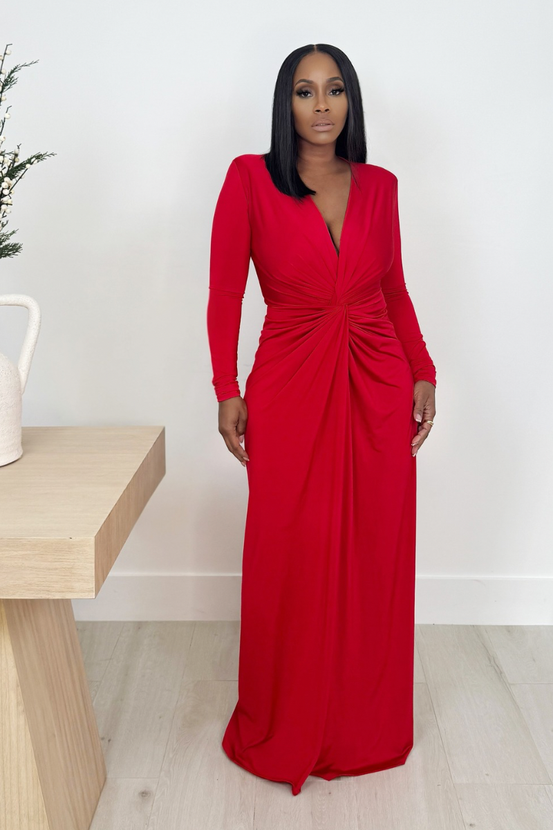 deep plunge red dress Burgundy Auric Deep Plunge Maxi Dress