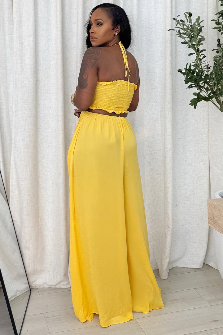 Malibu Cut Out & Halter Maxi Jumpsuit (Yellow)