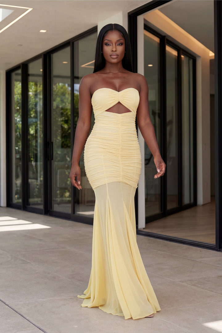 Golden Hour Ruched Gown [Butter Yellow]