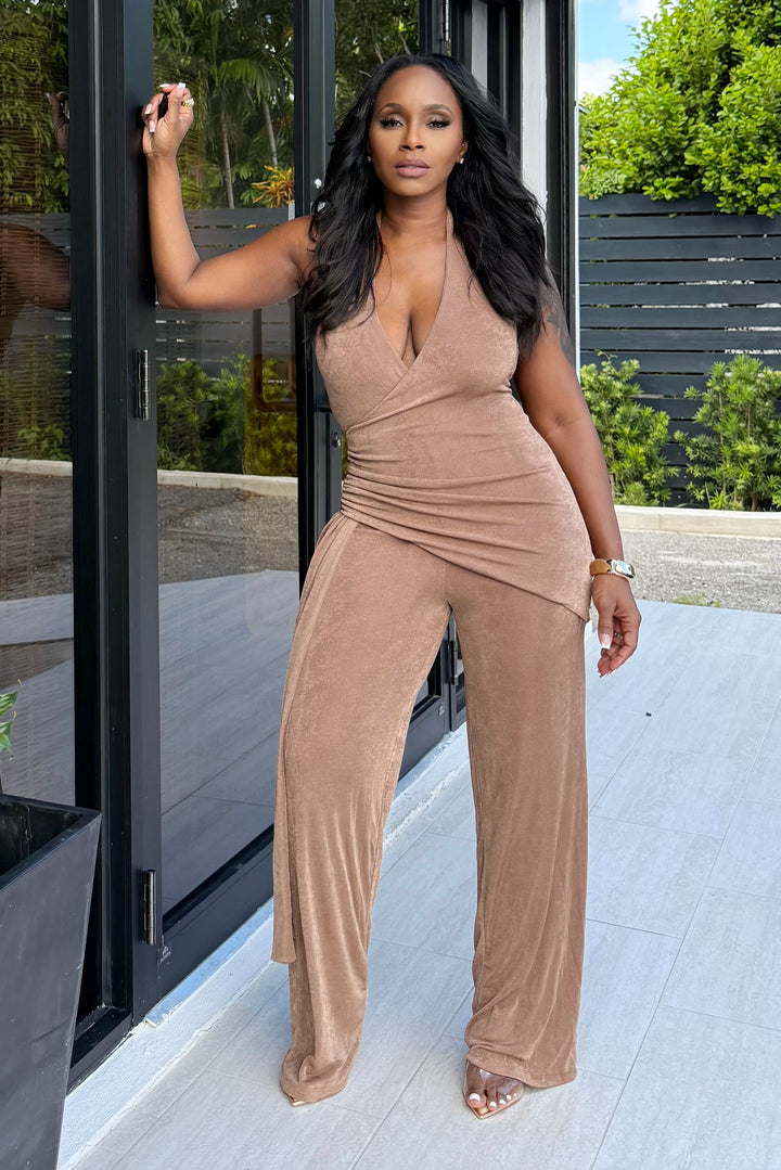 Desired Halter Ruched Jumpsuit (Nude)