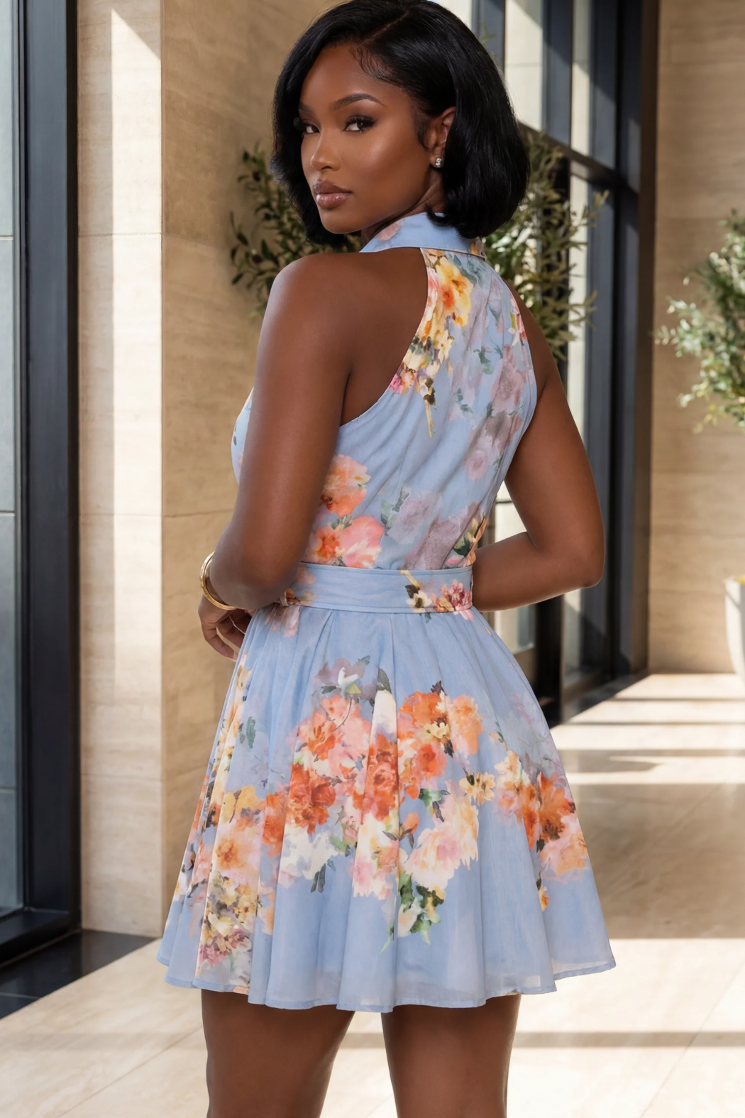 The Bluebell Bloom Mini Dress [Powder Blue Floral]