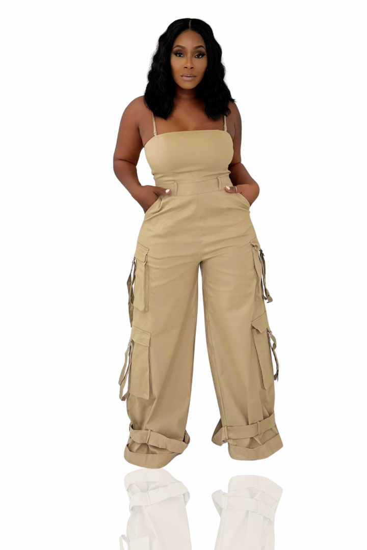 It’s A Keeper Cargo Jumpsuit (Nude)