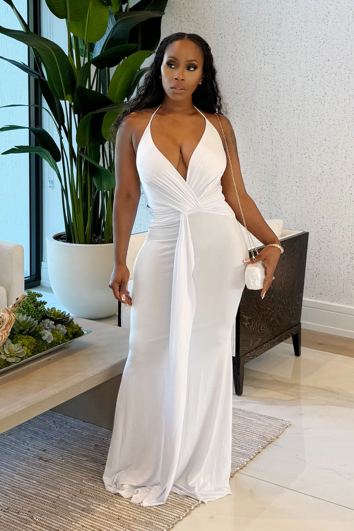 Bold Allure Spaghetti Strap maxi dress (White)