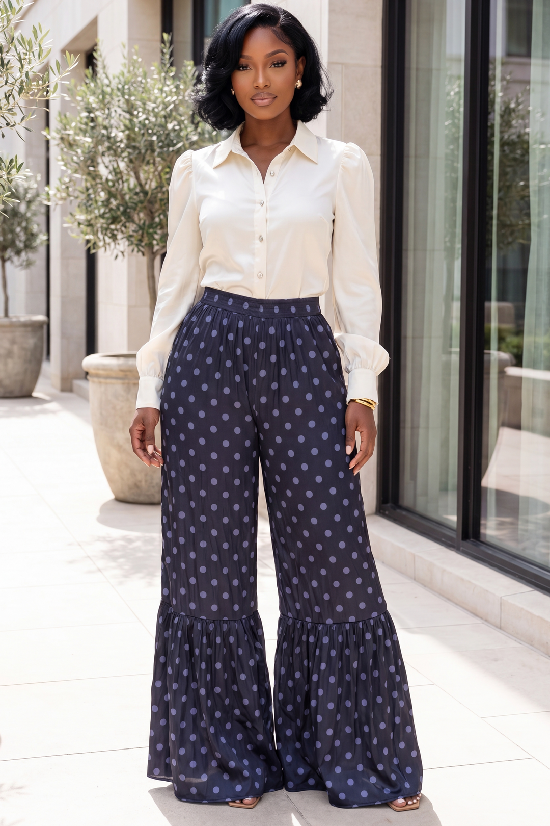 Polkadot high waist flare bottom