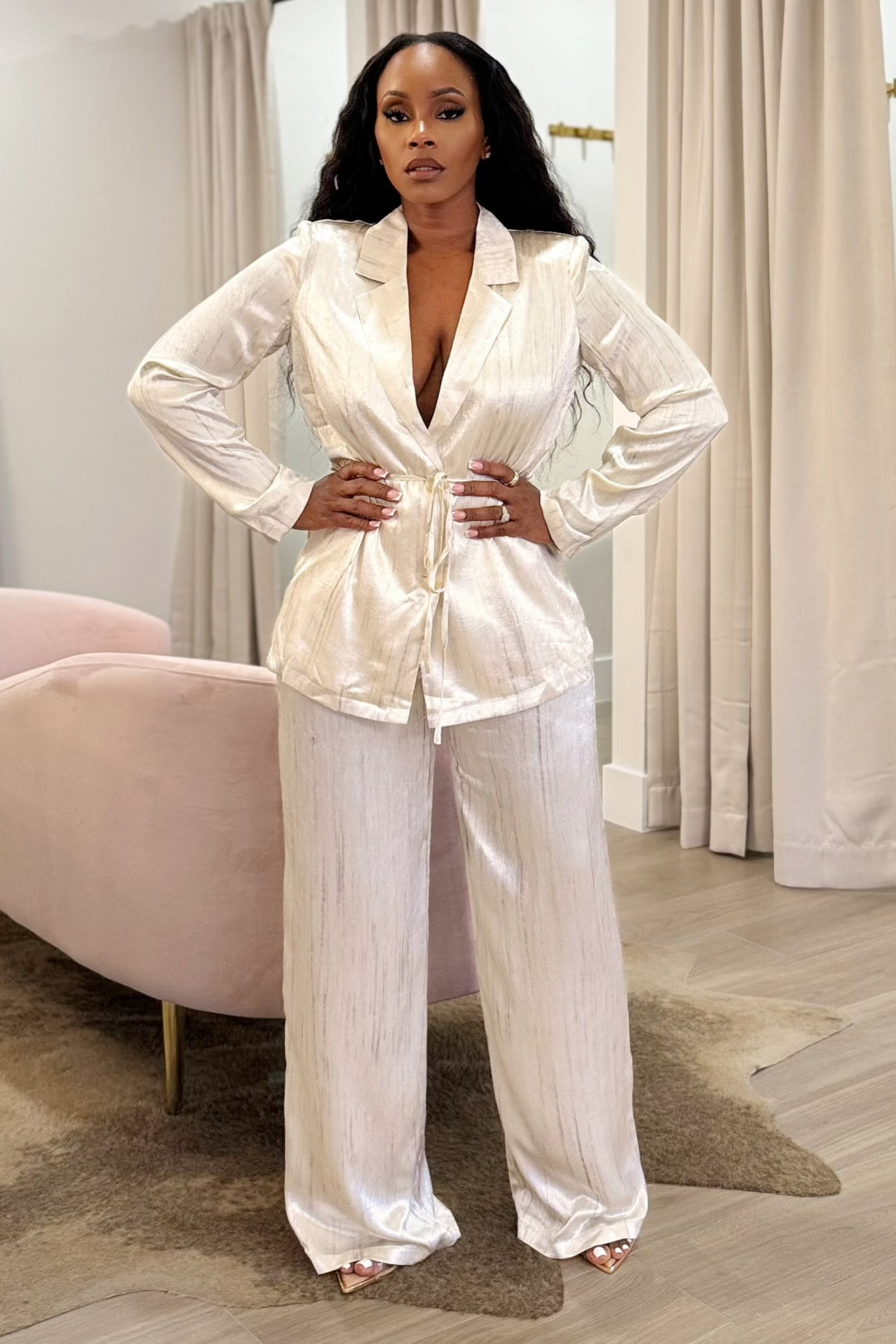 The Main Character Double Button Blazer Pant set (Ivory)