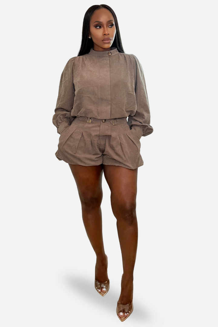 The Seville High Neck Short Set [Brown]