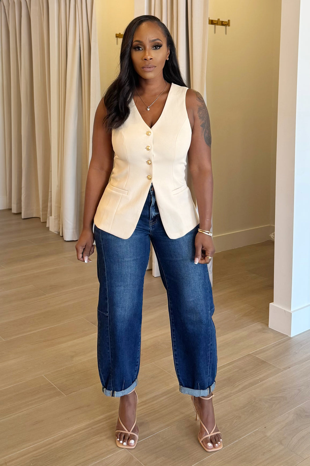 Buttery Soft Button Up Vest (Nude)
