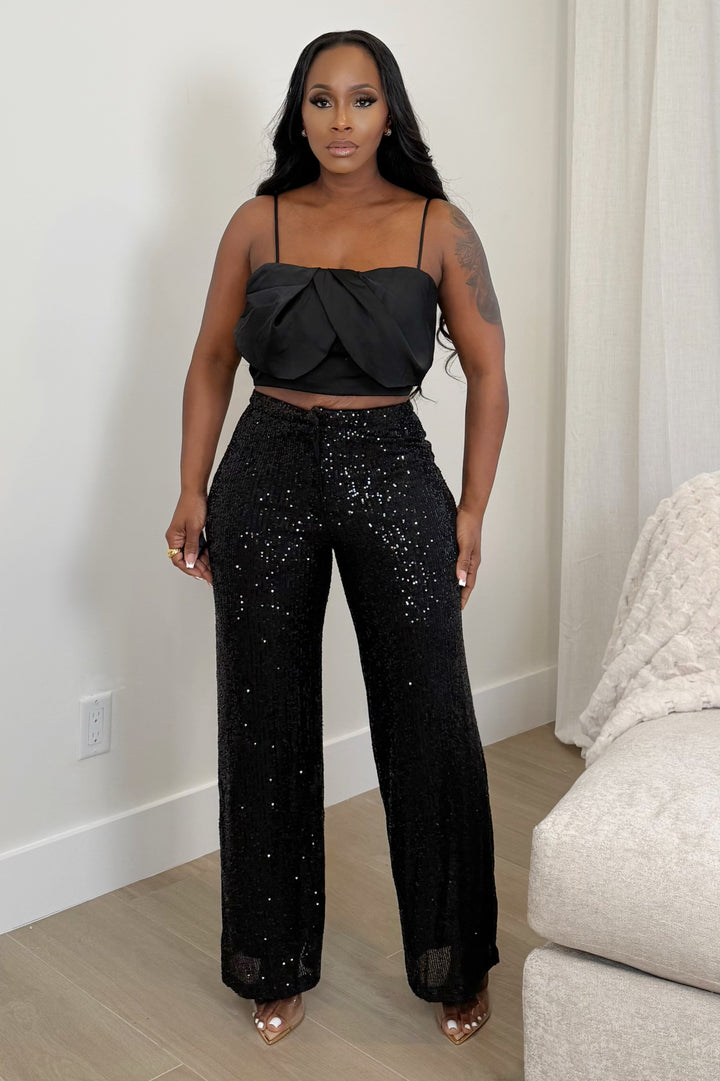 Midnight Sparkle Sequin Pants Set (Black)