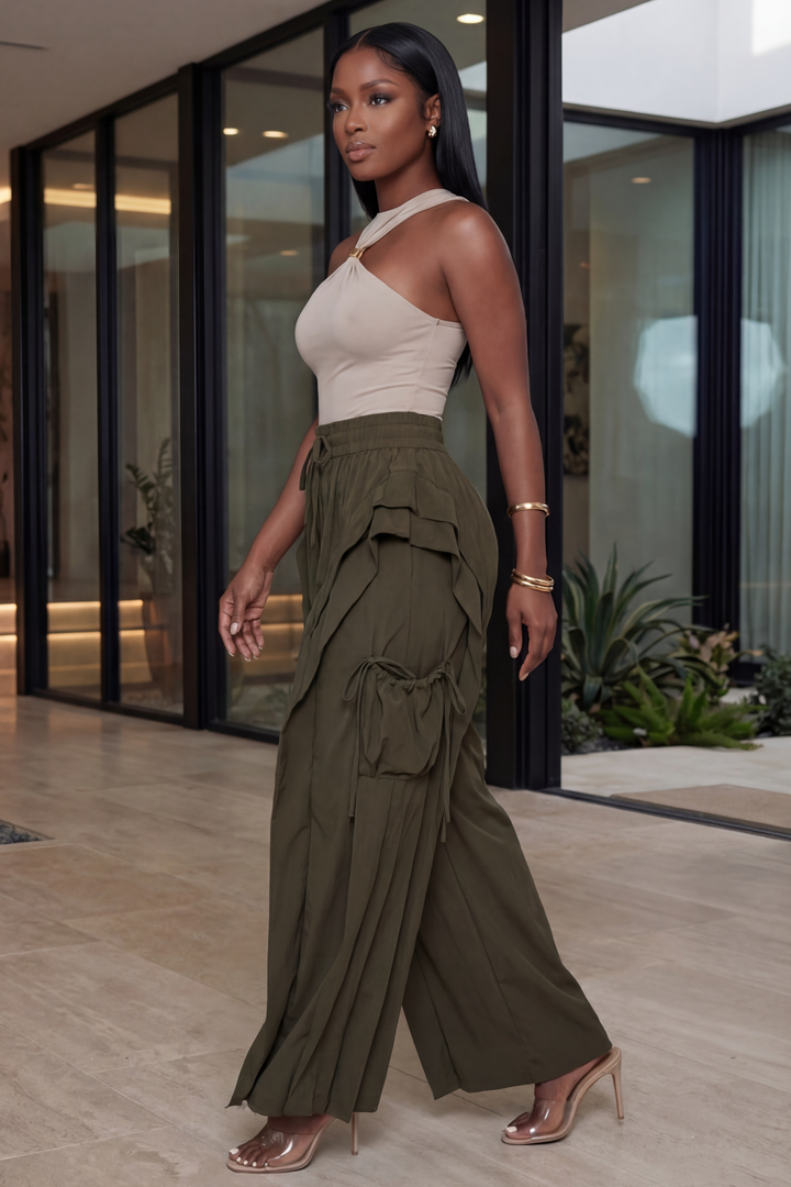 High-Waisted Utility Palazzo Cargoes [Olive]