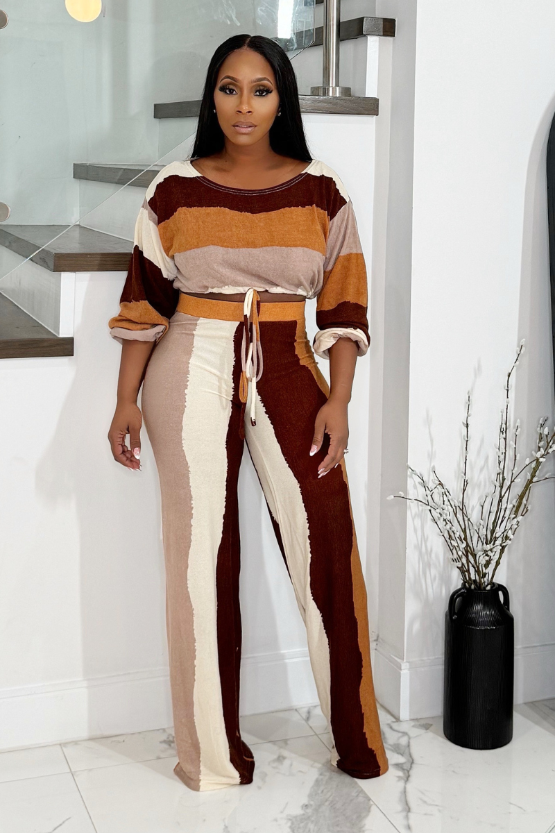 Chocolate Mocha Pinstripe Pant Set (Brown Multi)