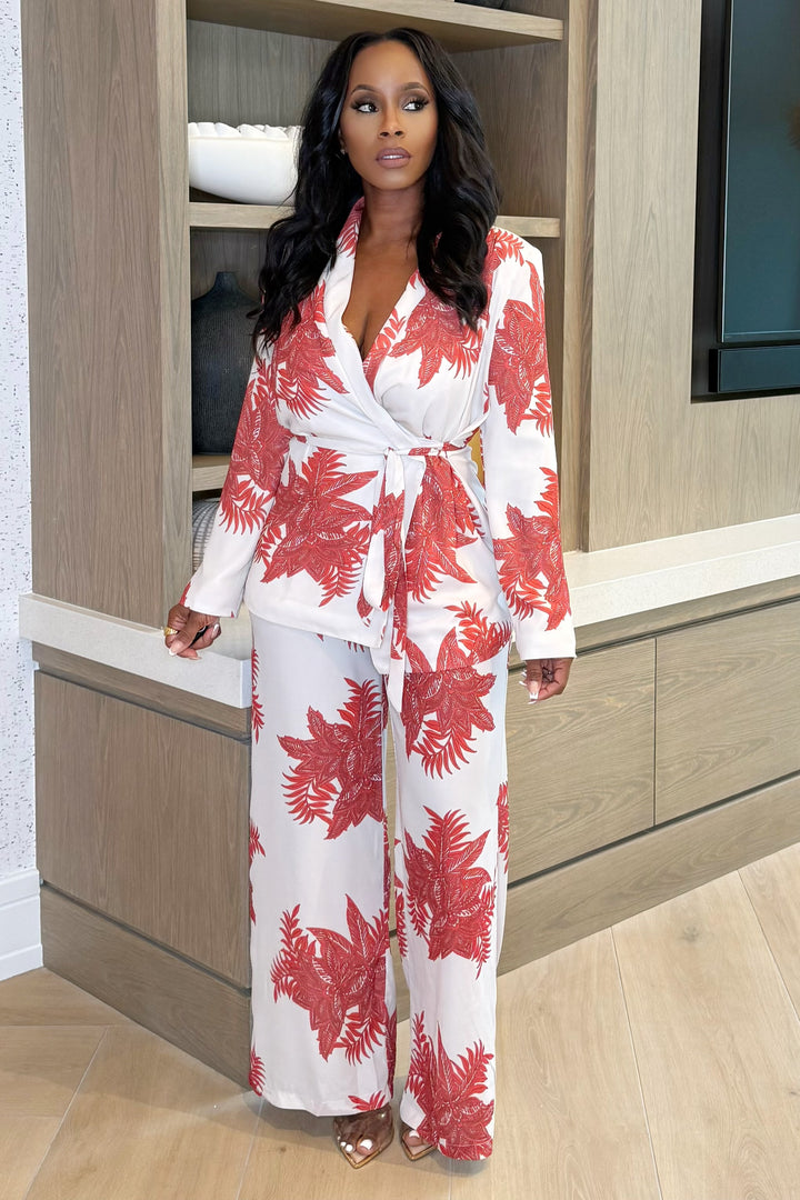 Scarlet Botanica Blazer Pant Set (Red)