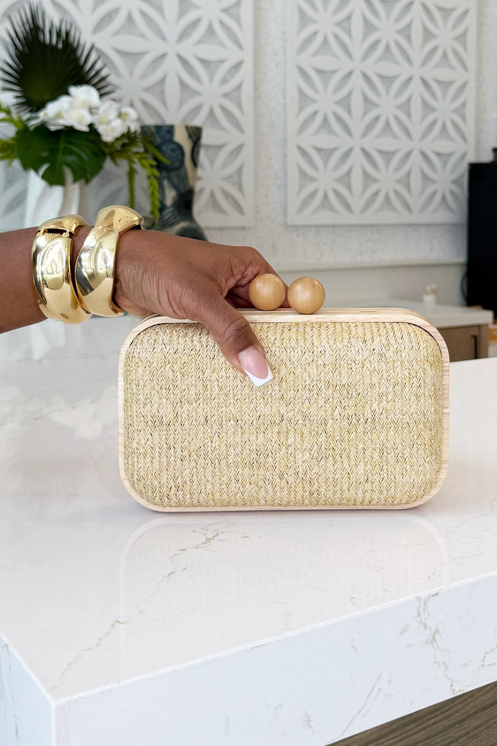 Wooden Clasp Square Clutch (Beige)