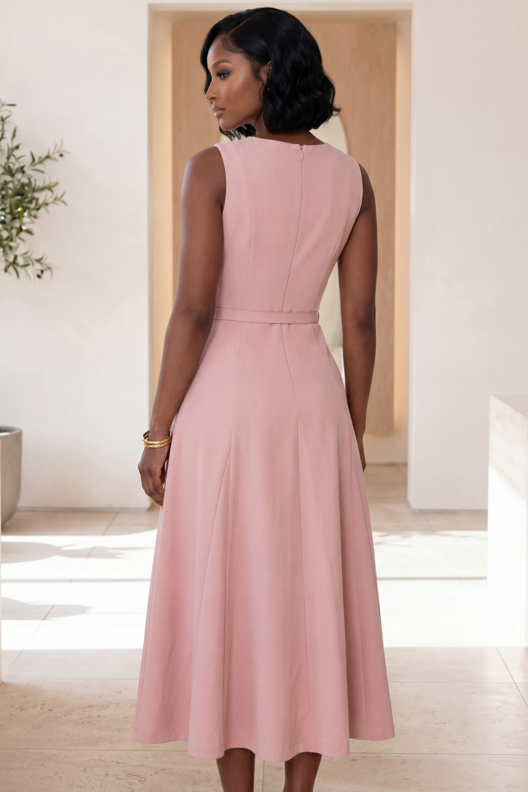 The Blush Elegance Midi Dress [Blush Pink]