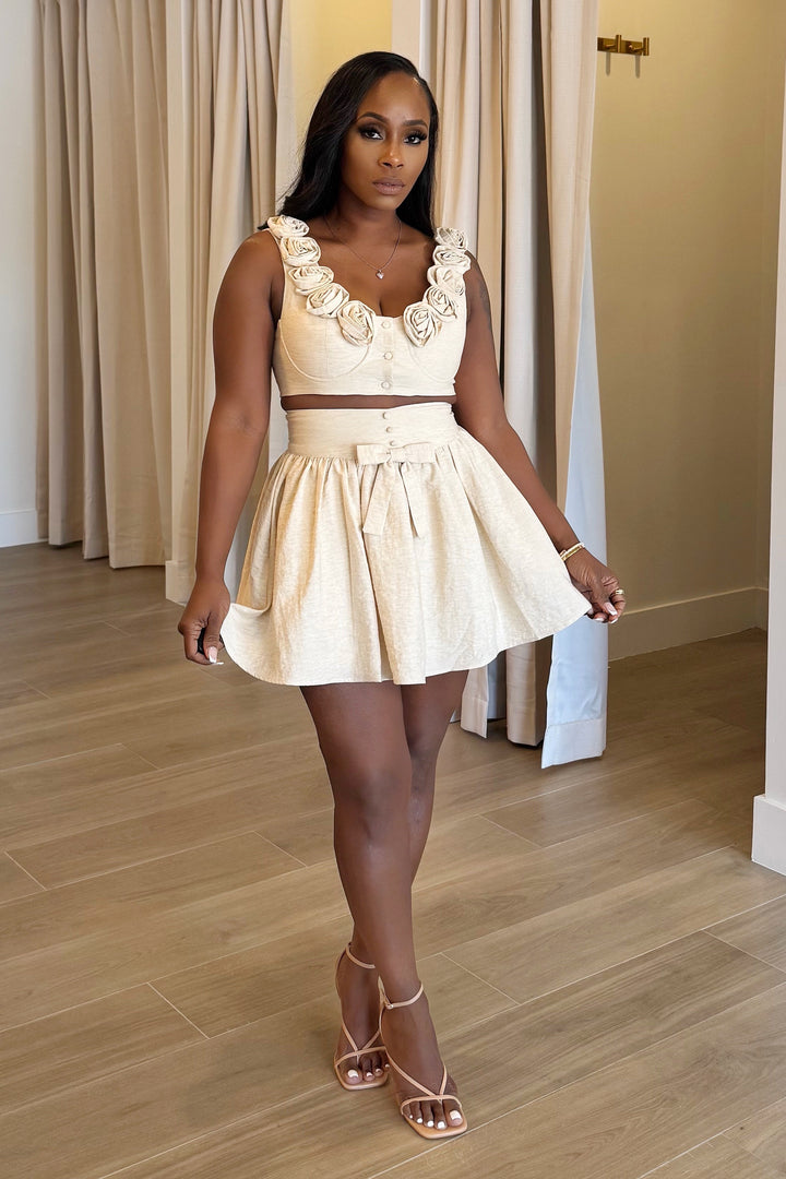 So iconic Roses & bows Skirt Set (Nude)