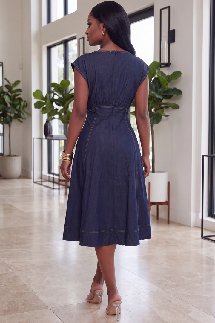 The Indigo Hourglass Midi Dress [Dark Wash]