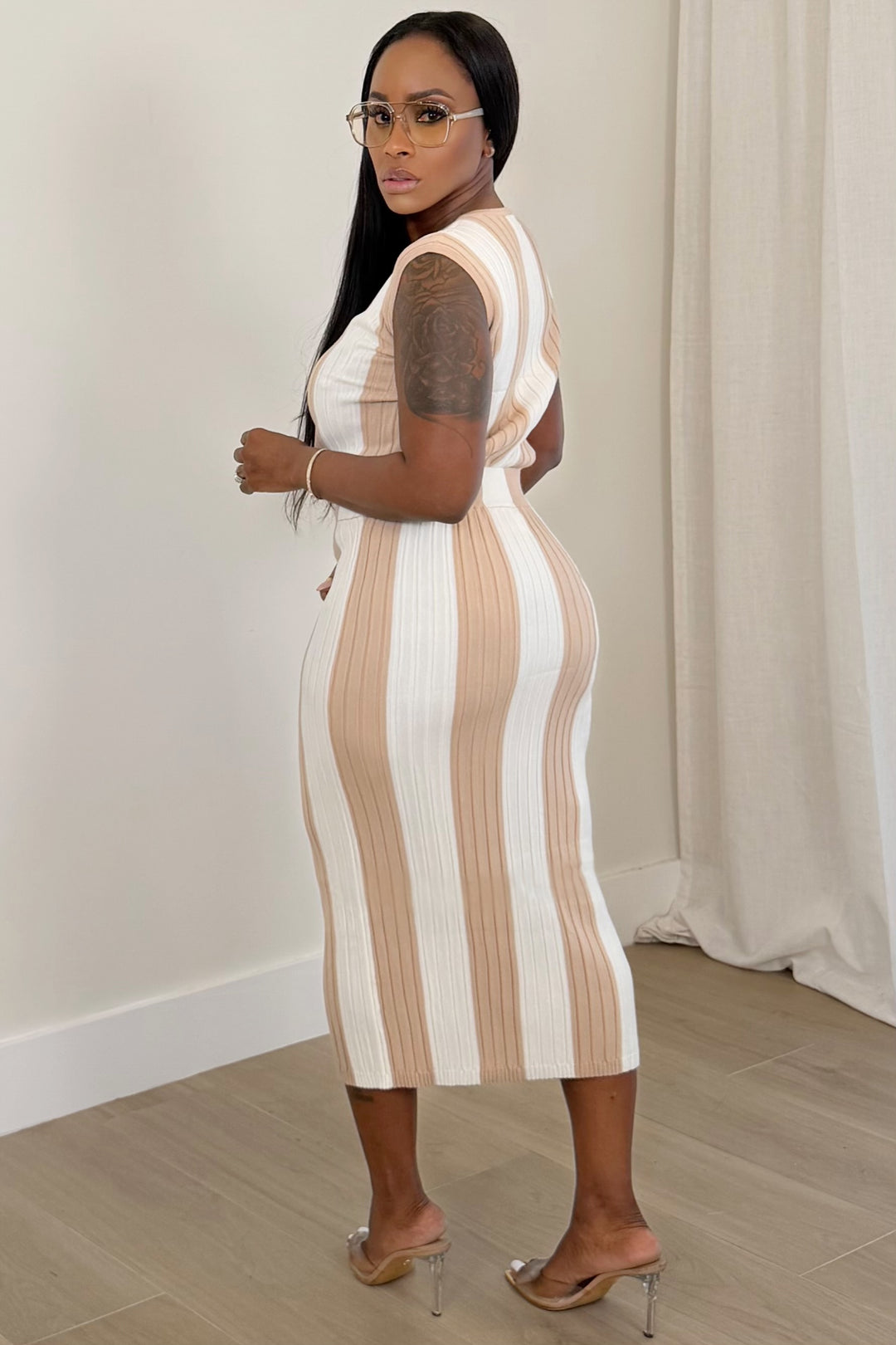 Neutral Muse Knit Midi Set [Taupe/Ivory]