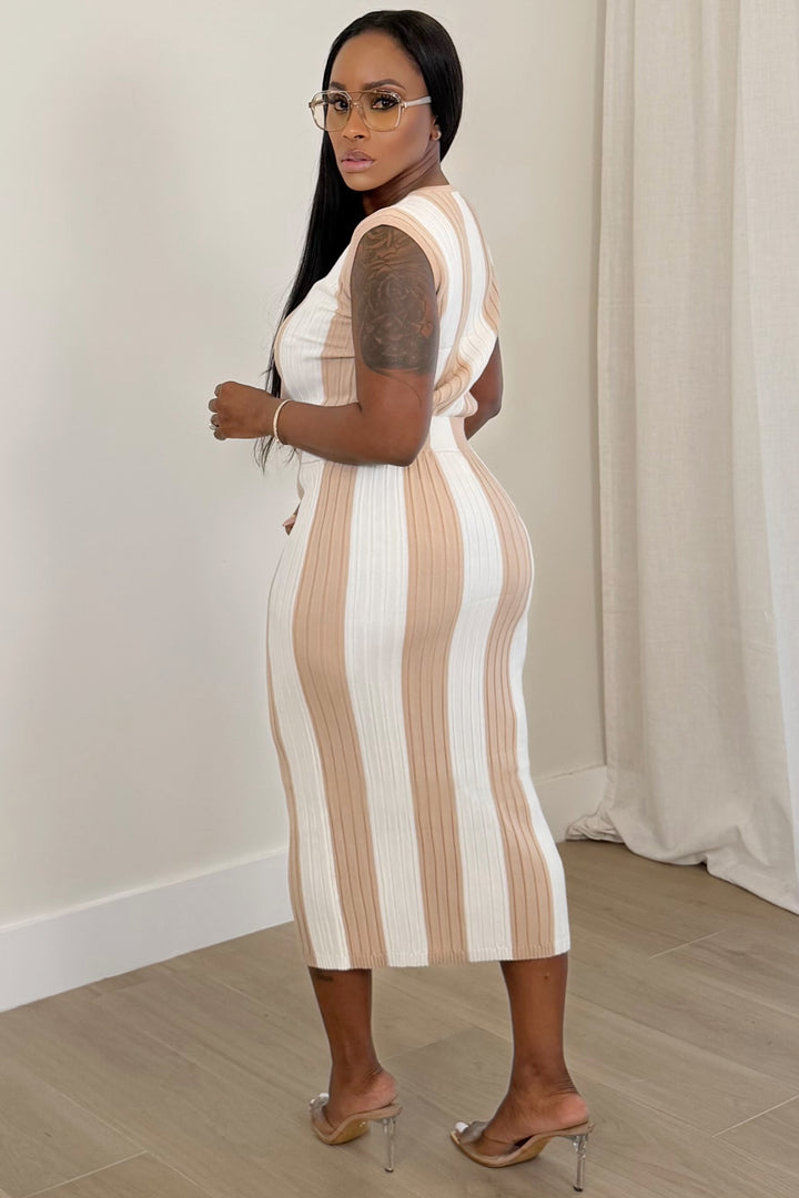 Neutral Muse Knit Midi Set [Taupe/Ivory]