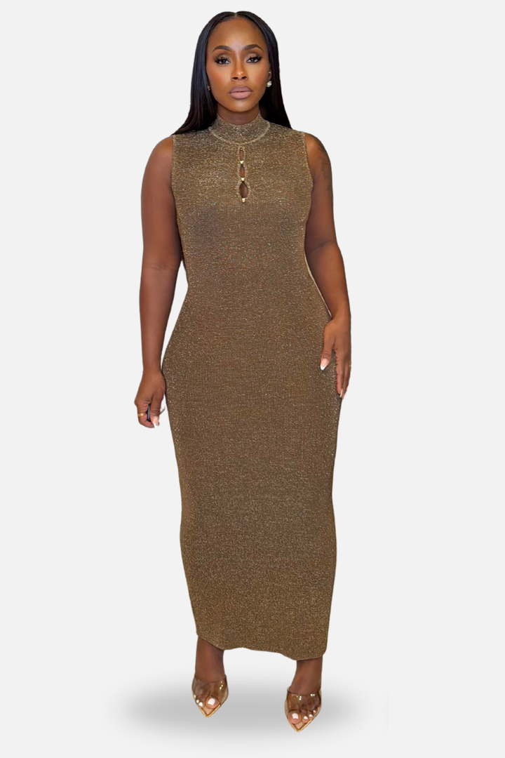 Aurelia Metallic Knit Maxi Dress  [Gold]