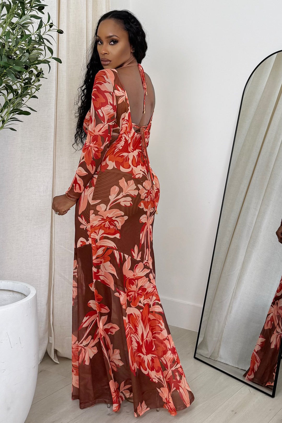 Summer Mood Floral Mesh Dress (Red Multi)